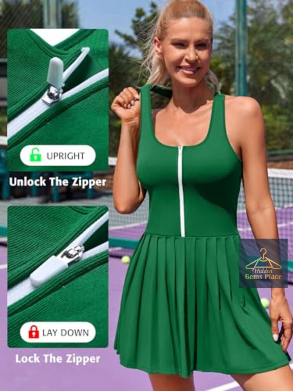 Tennis Dress with Built in Shorts and Bra Pleated Golf Dress Seamless Athletic - Picture 6 of 7
